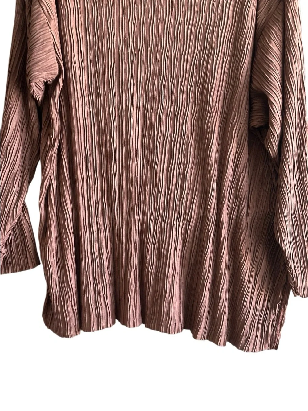 Honors Plus Pleated Long Sleeve Tunic Top - Brown. Size 18W